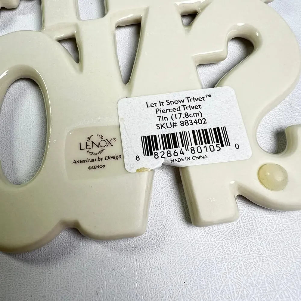 Lenox Ivory Porcelain Trivet Set Let It Snow Peace Love Joy Holiday Winter Gift